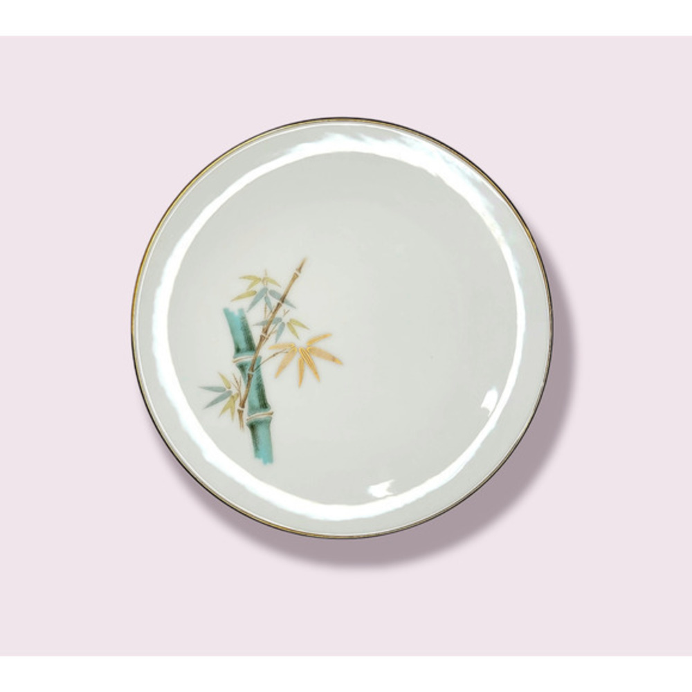 Vintage 2 Noritake Oriental Pattern Bamboo Green and Gold Bread and Butter Plate